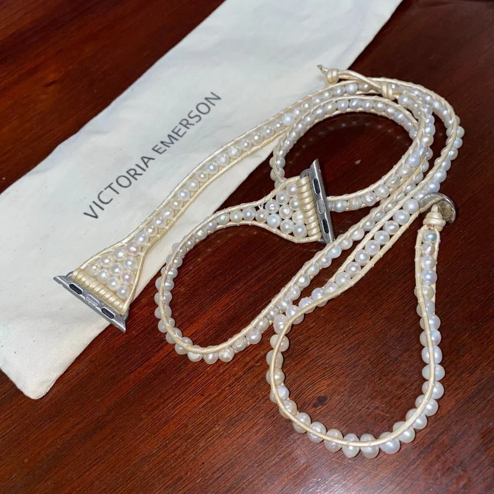 Victoria Emerson Freshwater Pearls on Ivory Apple Watch Strap